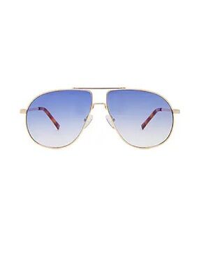 Le Specs Schmaltzy Sunglasses in Bright Gold, Vint Tort, & Blue Grad